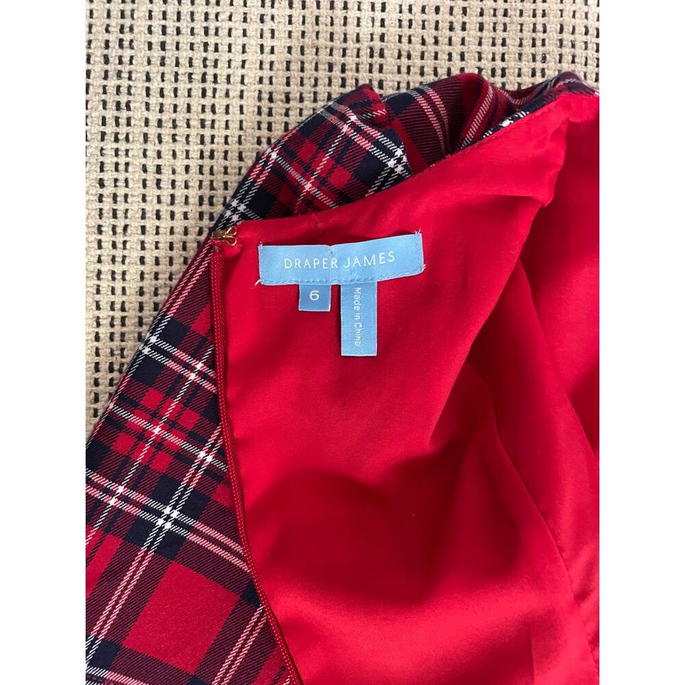 Draper James Women Plaid Fit Flare Dress Size 6 Red Navy Short Sleeve Tie Waist - Picture 7 of 8